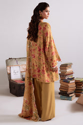Khaddar & Linen'25 | Winter Collection | MUSTARD ORCHID-3PC LINEN PRINTED SUIT